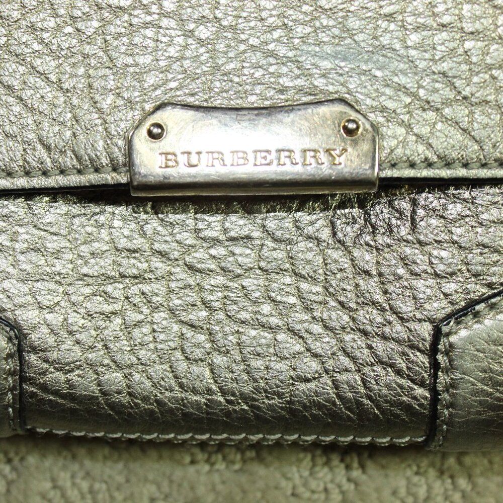 Authentic Vintage Burberry 100% Calf Leather Metallic Silver Crossbody Purse - Picture 15 of 16